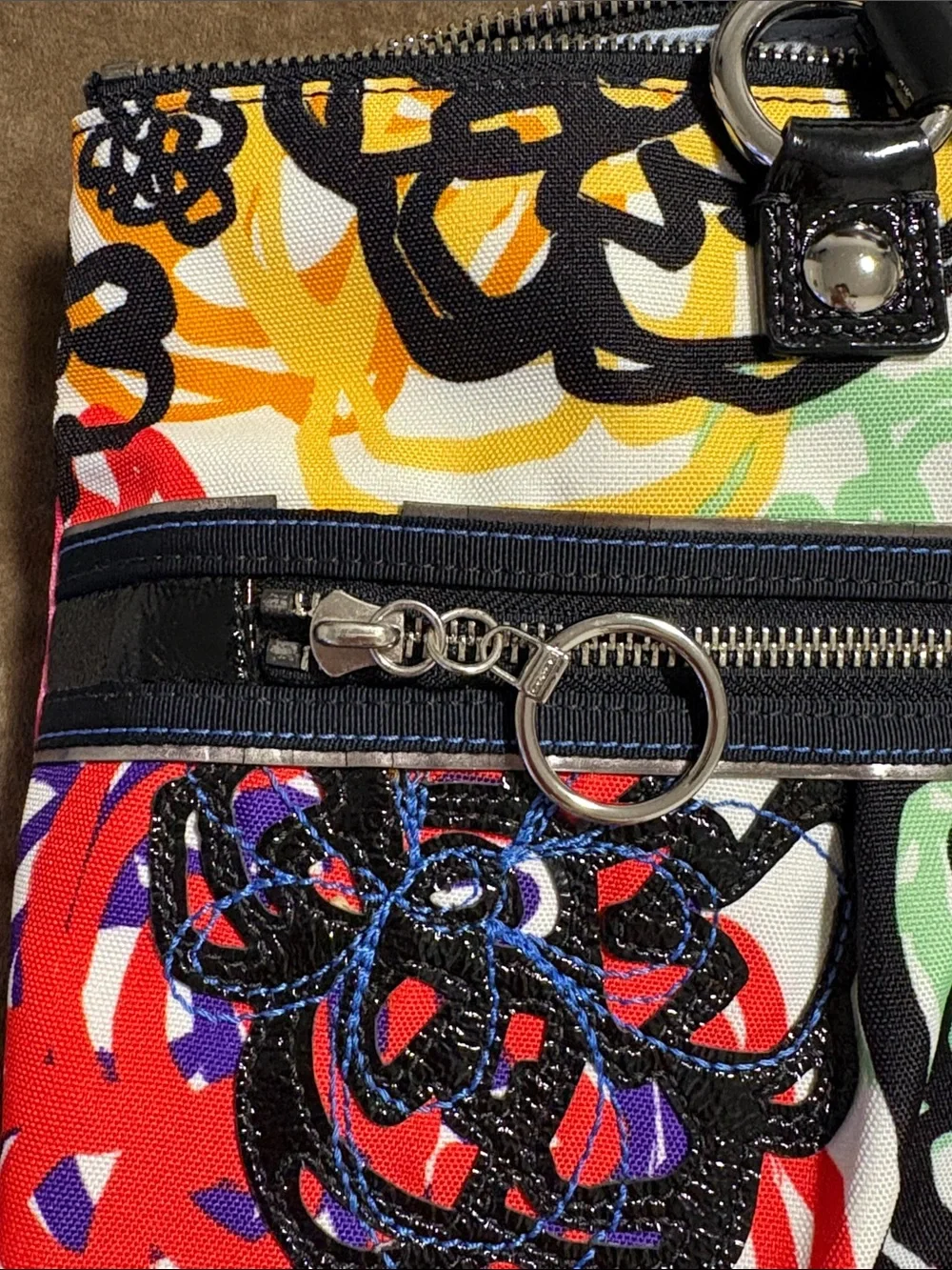 Coach women’s Multicolor Floral Canvas Bag with Black Handles - Picture 6 of 9